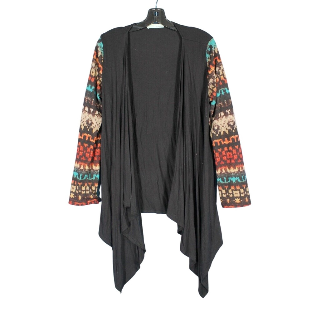 CHATOYANT Black KNIT Open Front SOUTHWESTERN SWEATER SLEEVES Cardigan/Kimono L